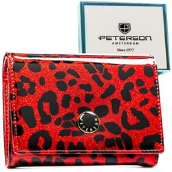 Červená dámska peňaženka z ekologickej a prírodnej kože so škvrnami - Peterson