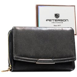 Čierna dámska peňaženka z ekologickej kože so zapínaním na cvok a zips - Peterson