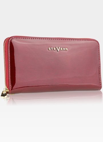 Veľká lakovaná kožená peňaženka STEVENS RFID Secure v červenej farbe s orientáciou na šírku a mnohými priehradkami na karty