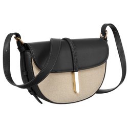 Dámska crossbody kabelka béžovej a čiernej farby z prírodnej kože a plátna Peterson
