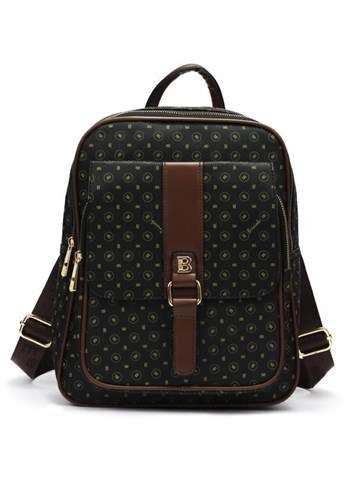 Dámsky ekologický kožený batoh BRICIOLE 4136 Black-Brown With Gold Fittings