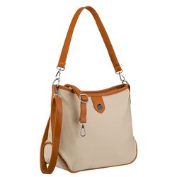 Praktická dámska kabelka z polyesteru a ekologickej kože vo farbe ecru, so zapínaním na zips - Peterson