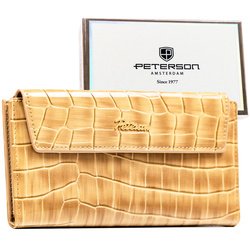 Dámska peňaženka z ekologickej kože v béžovej farbe s potlačou krokodílej kože - Peterson