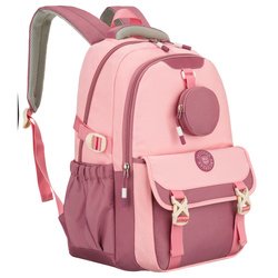 Priestranný školský batoh z ružového polyesteru zavesený na nastaviteľných popruhoch - Peterson