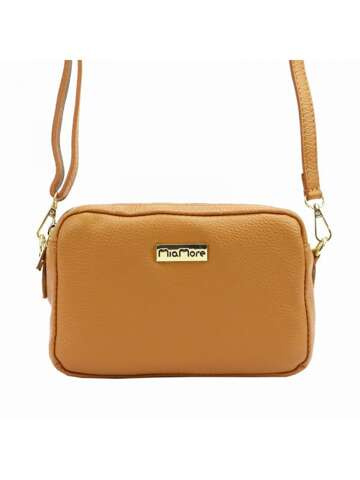 Dámska kožená kabelka MiaMore 01-027 DOLLARO ťavej farby crossbody