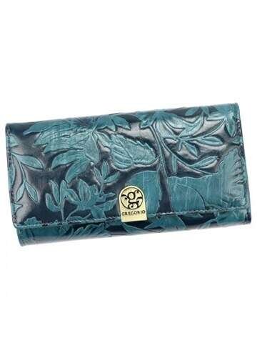 Veľká dámska peňaženka Gregorio HL-102 Modrá prírodná a ekologická koža Horizontálna orientácia s ochranou RFID