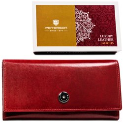 Veľká dámska kožená peňaženka červenej farby so zapínaním na patentku, vybavená RFID - Peterson