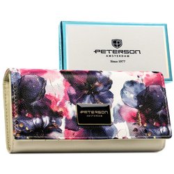 Dámska kvetinová peňaženka z prírodnej a ekologickej kože so zapínaním na patentku - Peterson