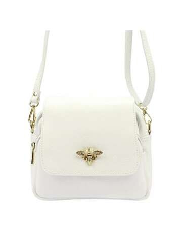 Luka Dámska kožená kabelka 19-68 DOLARO Bzzz White Letter Bag Gold Hardware