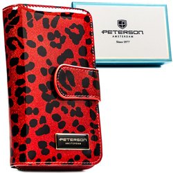 Červená vertikálna dámska peňaženka zo škvrnitej ekologickej a prírodnej kože s RFID - Peterson