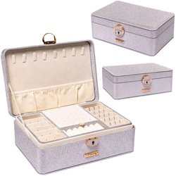 Elegantná truhlica striebornej farby so zámkom a kľúčom - Peterson