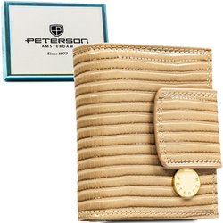 Béžová dámska peňaženka s bigiel a zapínaním na patentku, pokrytá kockovaným vzorom - Peterson