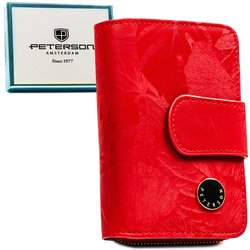 Červená peňaženka z prírodnej a ekologickej kože so zapínaním na zips a patentku - Peterson