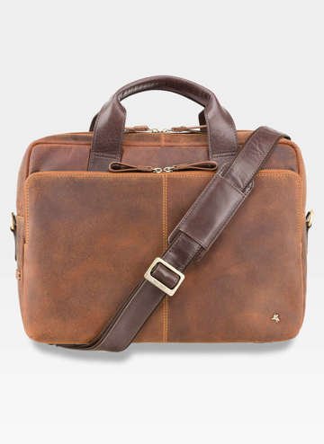 Puzdro na laptop VISCONTI z prírodného kože, RFID ochrana, vrecká na príslušenstvo, svetlohnedá, do 13 palcov