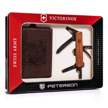 Darčeková sada: pánska kožená peňaženka a vreckový nôž - Peterson