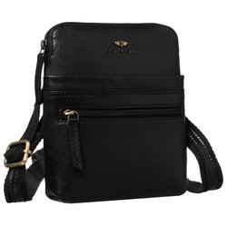 Malá čierna kožená pánska poštová taška so zapínaním na zips - Peterson