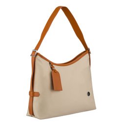 Béžová dámska kabelka z polyesteru a ekokože vybavená vonkajším vreckom - Peterson