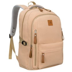 Béžový polyesterový školský batoh s priestorom na notebook, zapínanie na zips - Peterson