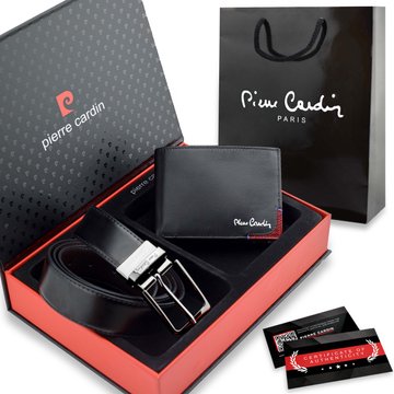 Darčeková sada Pierre Cardin Kožená peňaženka Kožený opasok 130 cm Darčeková taška Certifikát