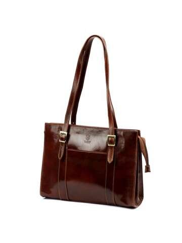 Florence Dámska kožená kabelka A4 54 Brown Shoulder Shopper