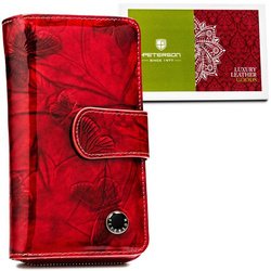 Vertikálna elegantná kožená dámska peňaženka s červeným zipsom - Peterson