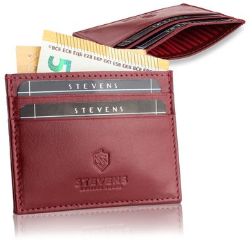Pánske Červené Kožené Slim Etui na Karty STEVENS Portfe Cardholder