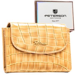 Dámska béžová peňaženka z ekologickej kože s potlačou krokodílej kože - Peterson