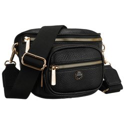 Dámske čierne vrecko z ekologickej kože, uzatvárateľné na zips a zavesené na nastaviteľnom remienku - Peterson