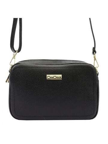 Dámska kabelka MiaMore 01-063 DOLLARO z prírodnej kože čierna crossbody