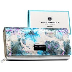 Veľká dámska peňaženka ušitá z rôznofarebnej prírodnej a ekologickej kože, so zapínaním na patentku - Peterson