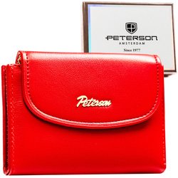 Horizontálna, červená a hladká dámska peňaženka z ekologickej kože s magnetickým zapínaním - Peterson