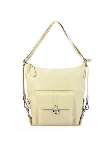 PATRIZIA 19-001 Dámska kožená kabelka v béžovej farbe s prírodnou kožou a strieborným kovaním