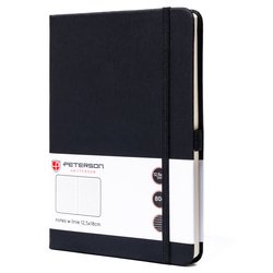 Čierny zošit formátu B6 s potlačou v riadkoch, s gumovým uzáverom - Peterson