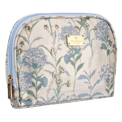 Modro-béžová cestovná kozmetická taška zo syntetického materiálu zdobená kvetmi - Peterson