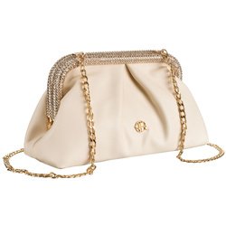 Dámska béžová spojková taška z ekologickej kože zavesená na retiazke - Rovicky