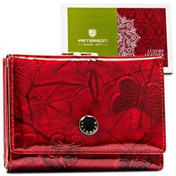 Dámska červená kožená peňaženka s vreckom na mince uzatváraná uškom - Peterson