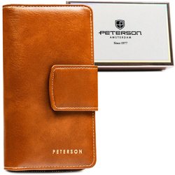 Hnedá vertikálna dámska peňaženka z ekologickej kože so zapínaním na patentku a zips - Peterson