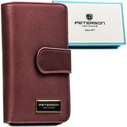 Fialová dámska peňaženka z prírodnej a ekologickej kože so zapínaním na cvok a zips - Peterson