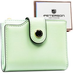 Zelená dámska peňaženka z ekologickej kože so zapínaním na zips a patentku - Peterson