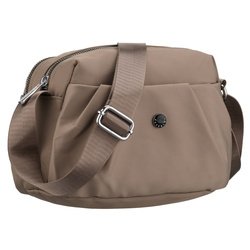 Béžová, praktická dámska polyesterová poštová taška zavesená na širokom popruhu - Peterson