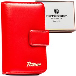 Červená vertikálna dámska peňaženka z ekokože, ktorá pojme registračnú kartu - Peterson