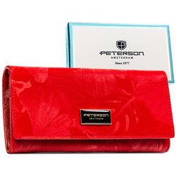 Veľká červená dámska peňaženka z prírodnej a ekologickej kože so zapínaním na patentku - Peterson