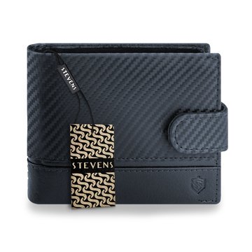 Pánska kožená peňaženka STEVENS Silný kabát CARBON Horizontálne zapínanie čierna RFID