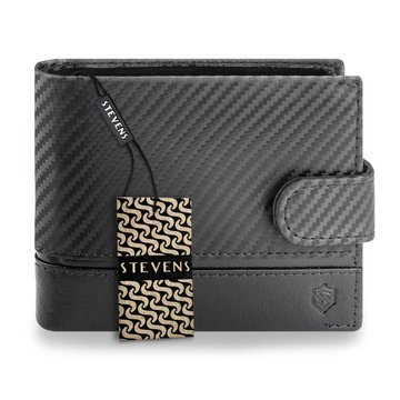 Pánska peňaženka STEVENS Koža 100% prírodná koža Ochrana RFID Horizontálna čierna PREMIUM