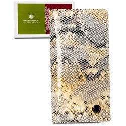 Dámska kožená peňaženka s magnetom s textúrou imitujúcou hadiu kožu v béžovej farbe - Peterson