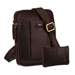 Pánska hnedá kožená taška cez rameno s puzdrom na kľúče - Peterson