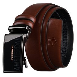 Hnedý elegantný pánsky opasok z prírodnej kože s automatickou prackou - Peterson