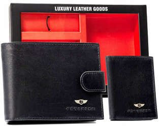 Darčeková súprava: elegantná kožená peňaženka, puzdro na karty a prívesok na kľúče - Peterson