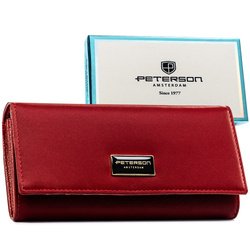 Veľká červená dámska peňaženka z prírodnej a ekologickej kože so zapínaním na patentku - Peterson