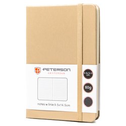Béžový zošit formátu A6 s potlačou v riadkoch, vybavený uzatváracou gumičkou - Peterson